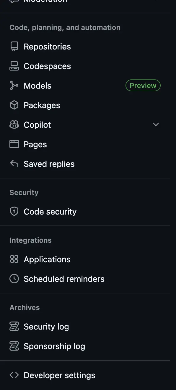 GithubDeveloperSettings