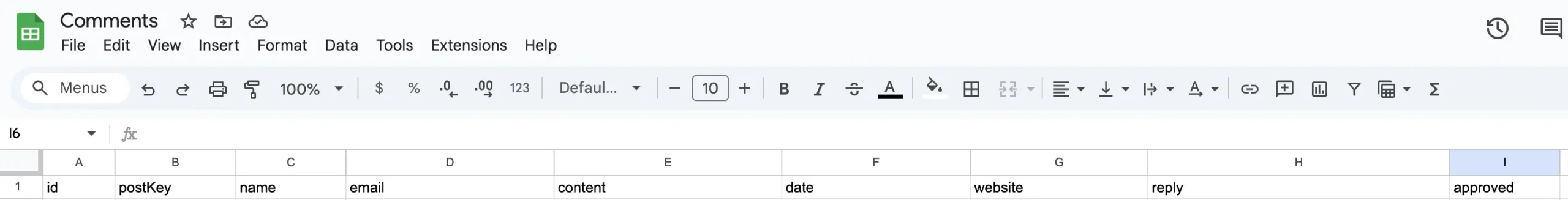 Comments Google Sheet